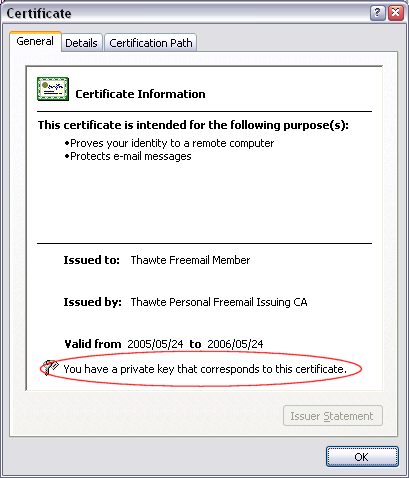 certificate general tab