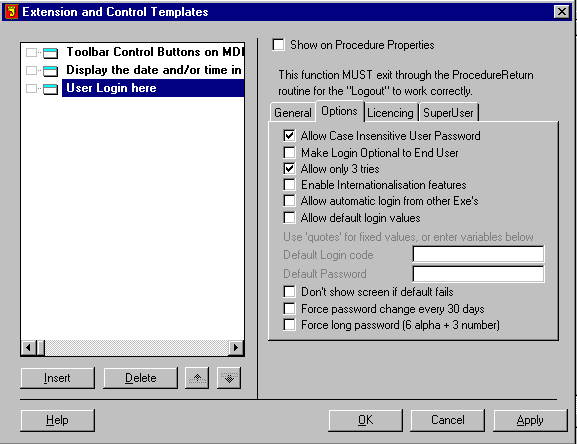 Figure 2: User Login template options